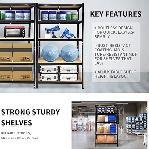Miniatura 3 de Estantería de almacenamiento de 4 niveles, estantería de metal resistente, montaje sin tornillos, 63 pulgadas de alto x 30 pulgadas de ancho x 16