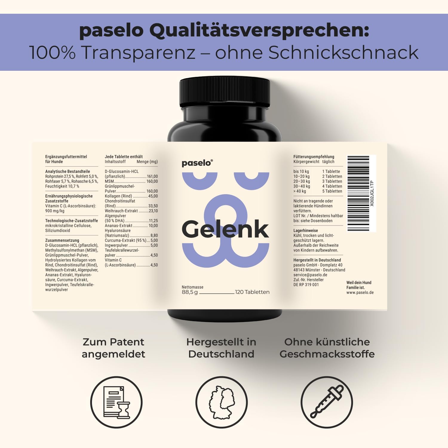 Gelenktabletten für Hunde – 120 Tabletten – 13-Fach Wirkstoffkomplex mit Grünlippmuschel & MSM – entwickelt mit Tierärzten, laborgeprüft, zum Patent angemeldet, Made in Germany – Einführungspreis