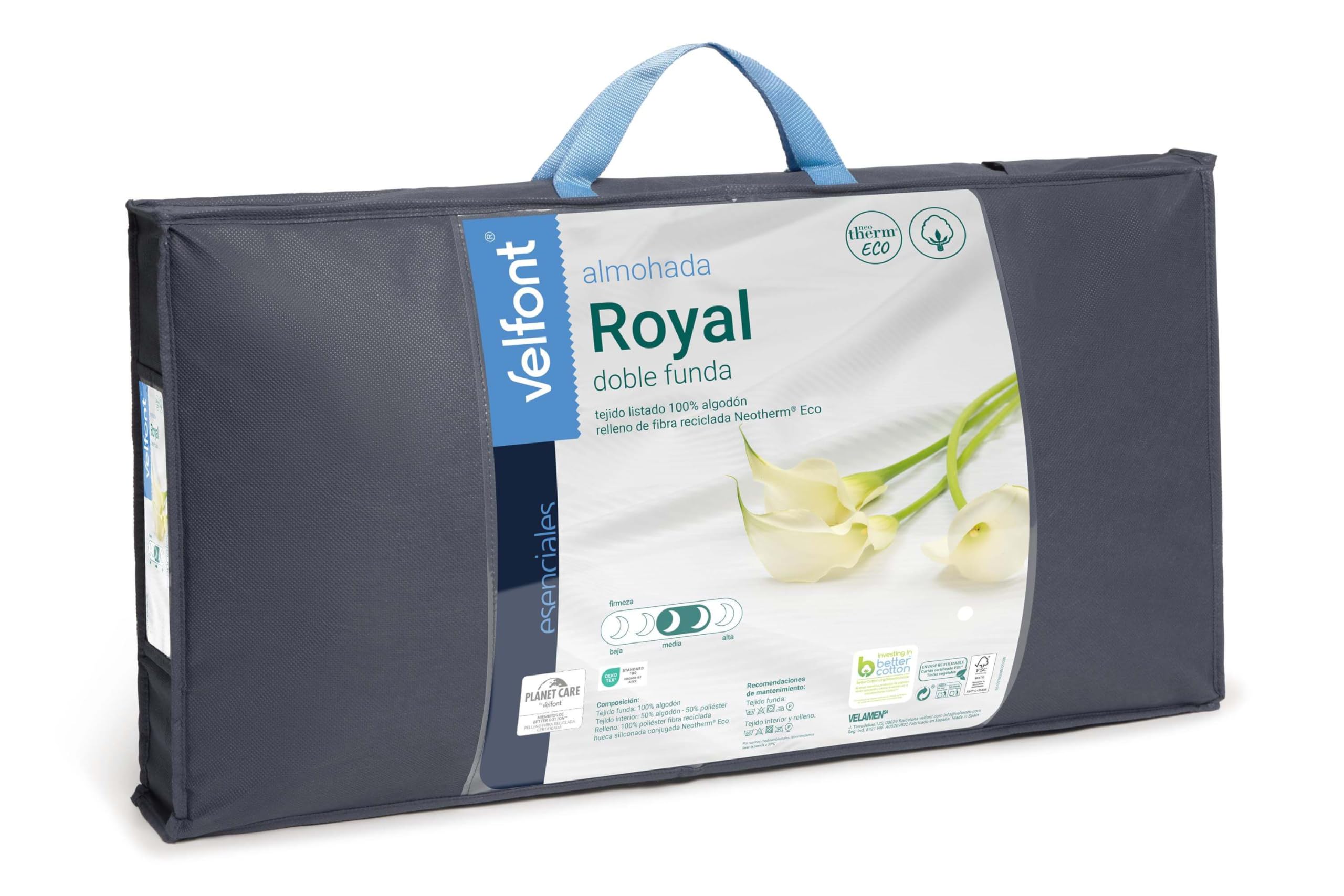 Velfont Almohada Royal con Doble Funda, Firmeza Media-Alta, Funda 100% Algodón 200 Hilos, Ribete Granate (135 cm)