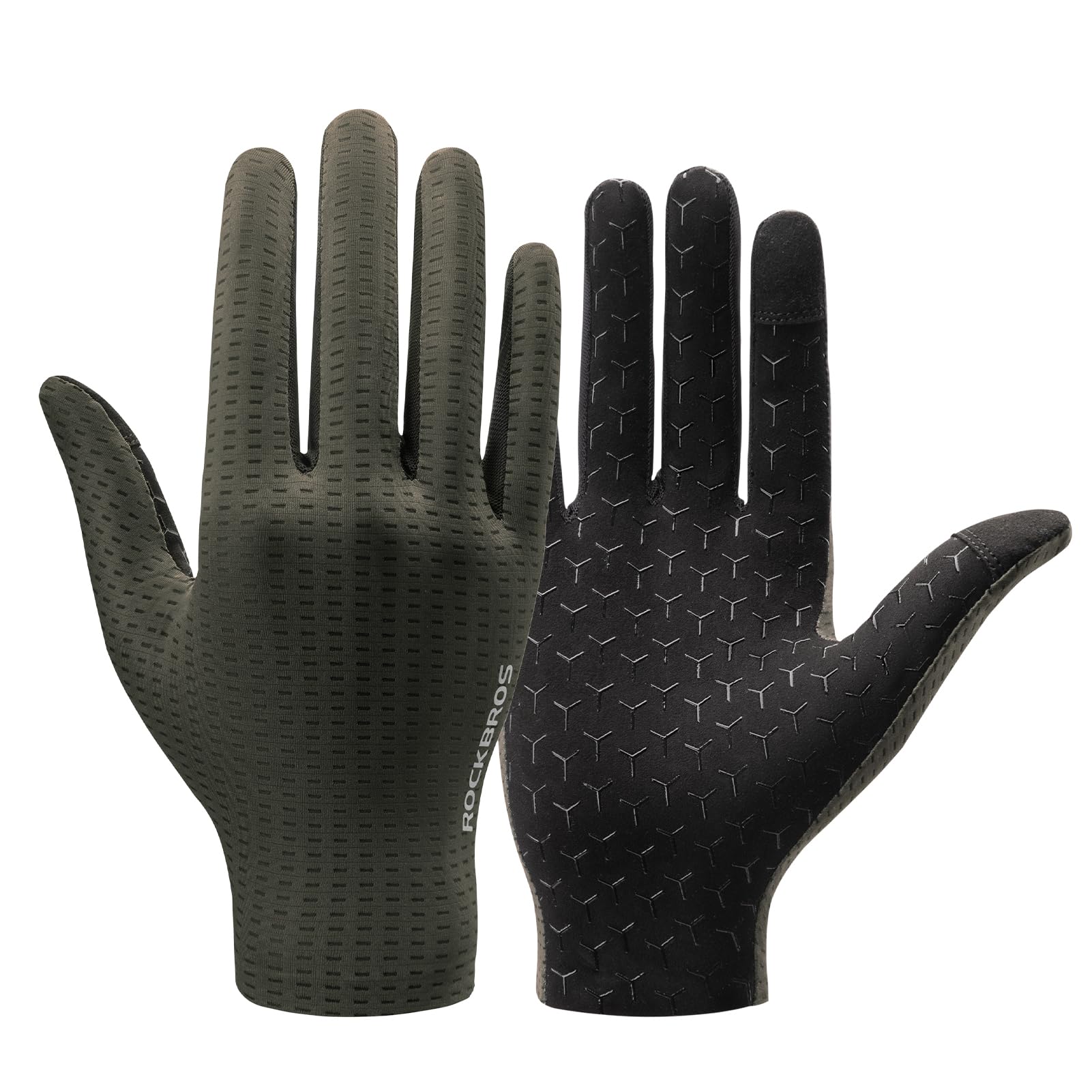 ROCKBROS Cycling Gloves Mountain Bike Gloves Full Finger Cycling Gloves Anti-Slip Bicycle Gloves for Men Women Cycling Sports green Large