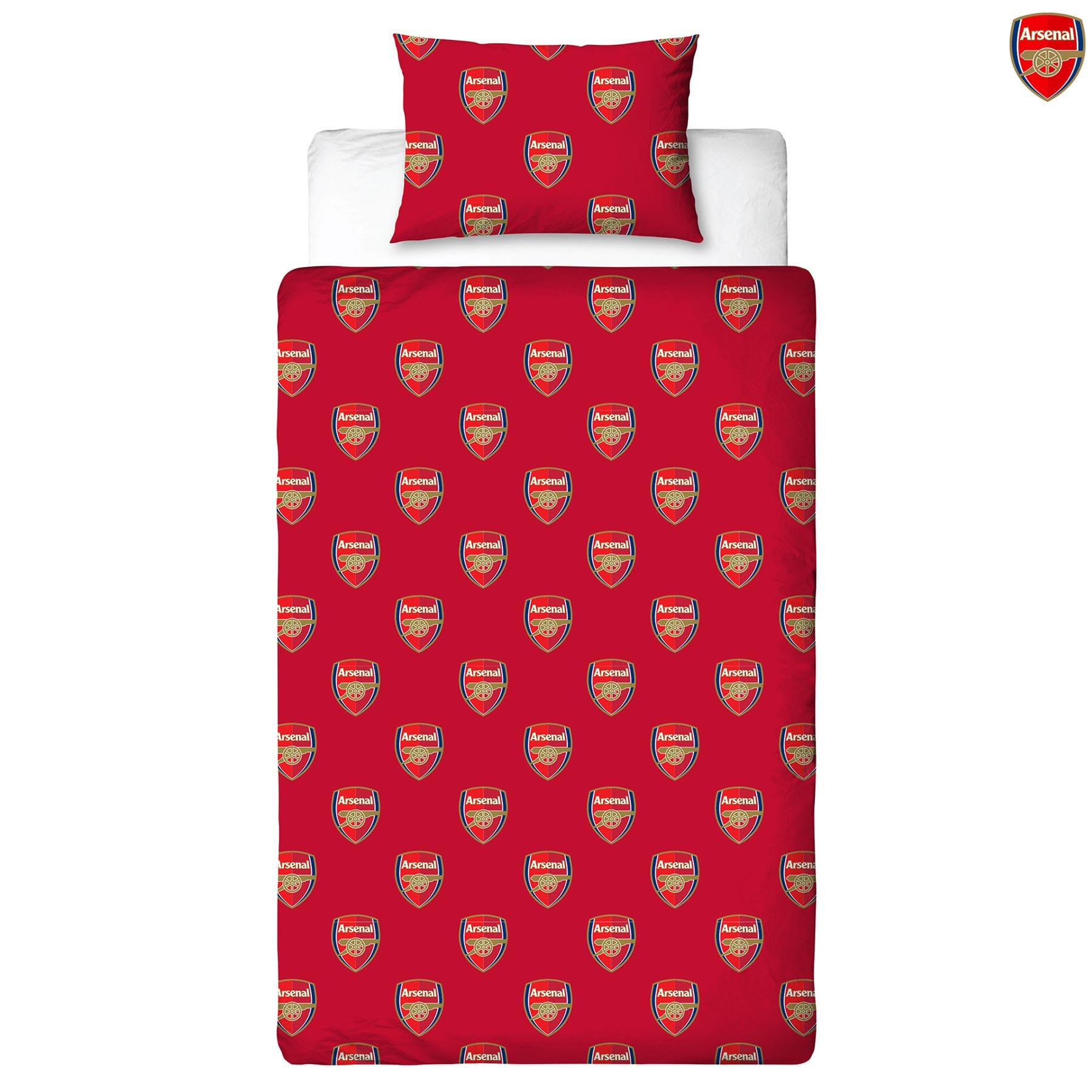 Character World Arsenal FC Parure de lit avec housse de couette – Literie réversible officielle – Design officiel avec emblème du logo des Gunners – Pour lit simple