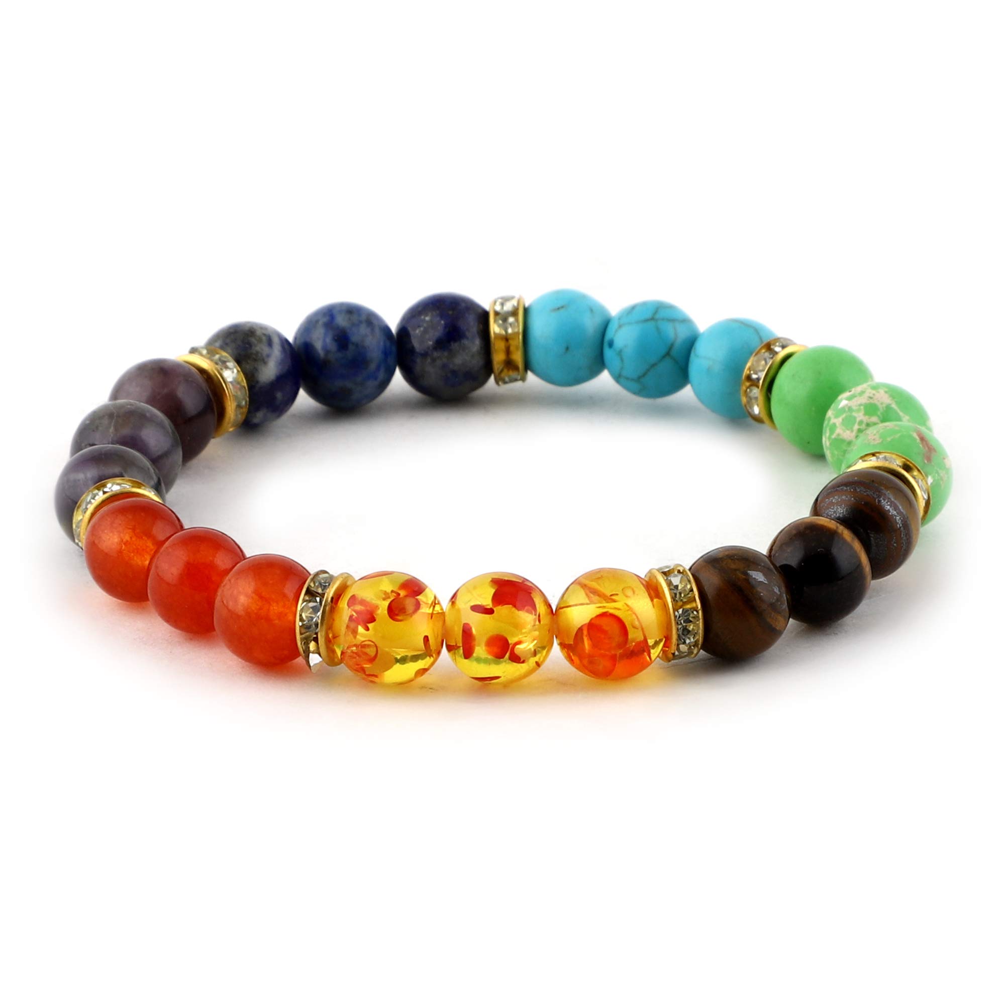DIVINE ELEMENTS7 Chakra Crystal Stone Bracelet 8mm for Good Luck Protection and Positivity for Women - Multicolour, stretchable, Stone, Crystal Stones