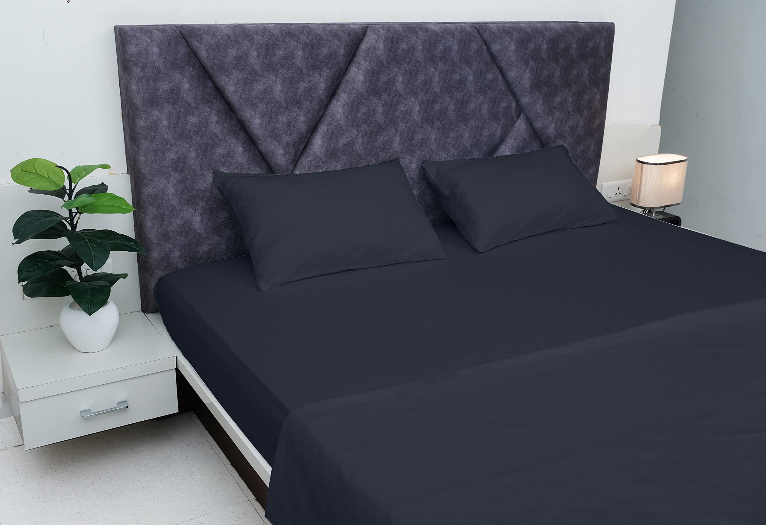 Pashmina 4 Piece Dark Gray Bed Sheet with 40 cm Deep Pockets-Bedding Set - Fitted Sheet, Flat Sheet & 2 Pillowcases Easy Care, 800 Thread Count Silky Soft Egyptian Cotton(Single Size) — image 1