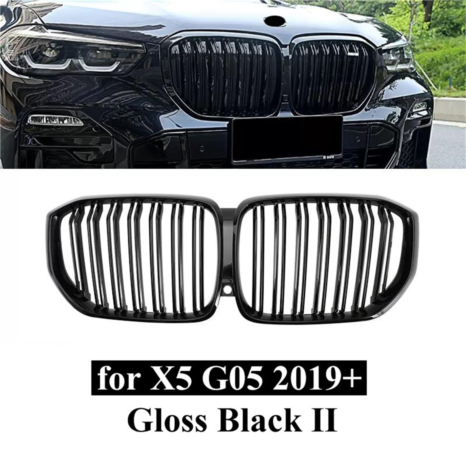 Pasuje do BMW X5 G05 2019 X6 G06 2020 2021 2022 Przednia nerka Grille Grille Gloss Black Silver Diamond Sports osłona chłodnicy(G06 GB Single Slat)