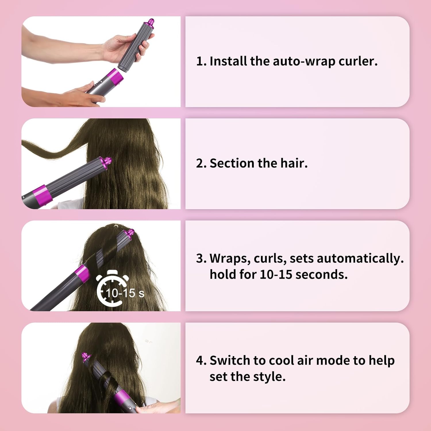 40mm/1.6" Hair Long Barrel Attachment for Dyson Airwrap HS01/05/08, Adjustable Bidirectional Auto-Wrap Curling, for Bouncy Curls or Waves, Rose