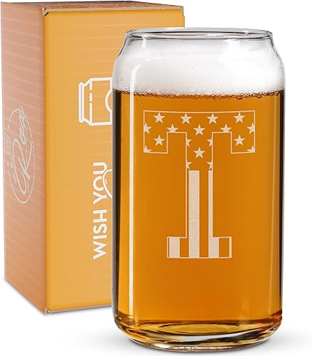 Vaso en forma de lata de cerveza con monograma grabado - bandera de EE.UU.