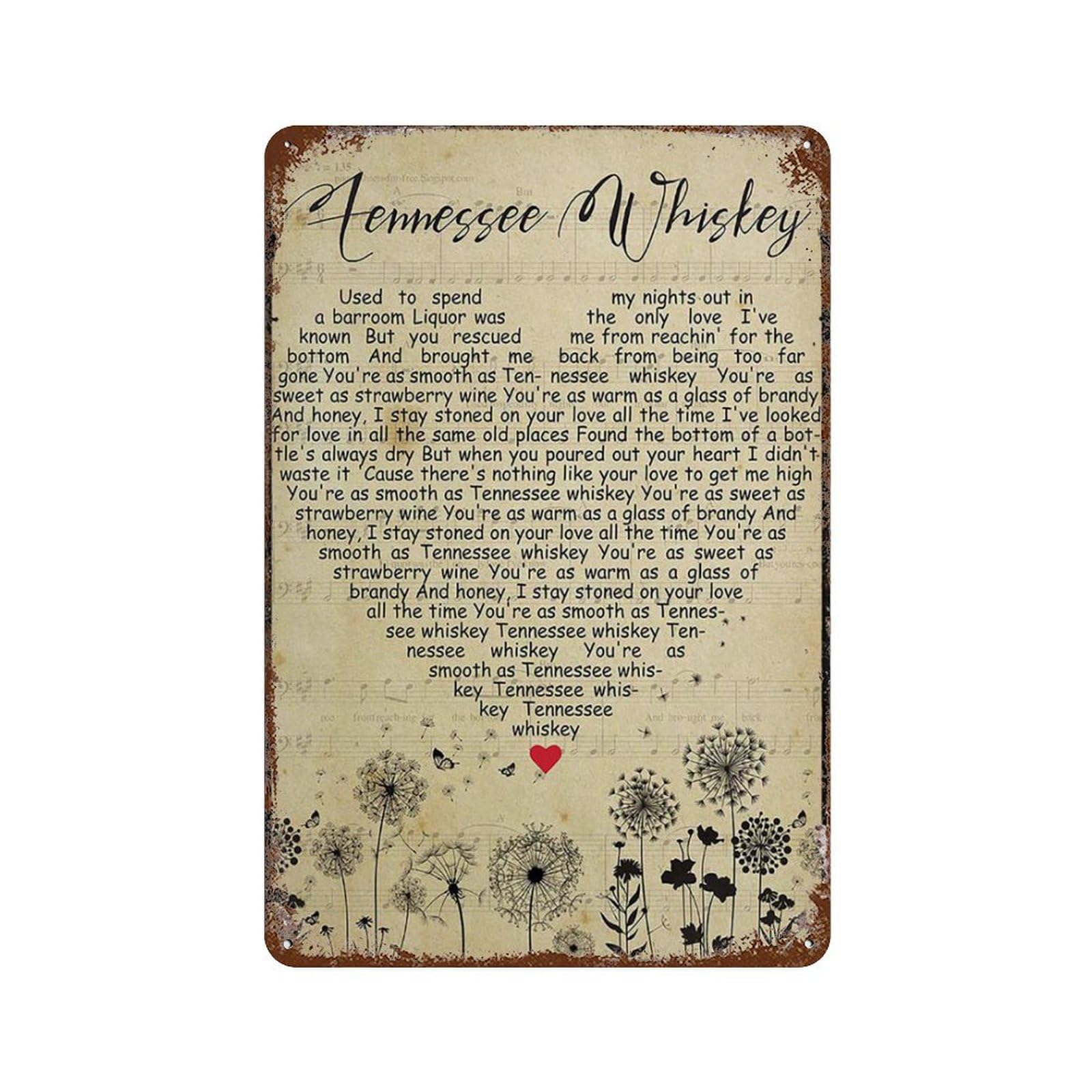Kkcmmy Colour-1590 You‘re As Smooth As Tennessee Whiskey Lyrics Song Novelty Retro Metal Tin Sign, Funny Wall Decor Garage Bar Courtyard Living Room 8X12 Inch