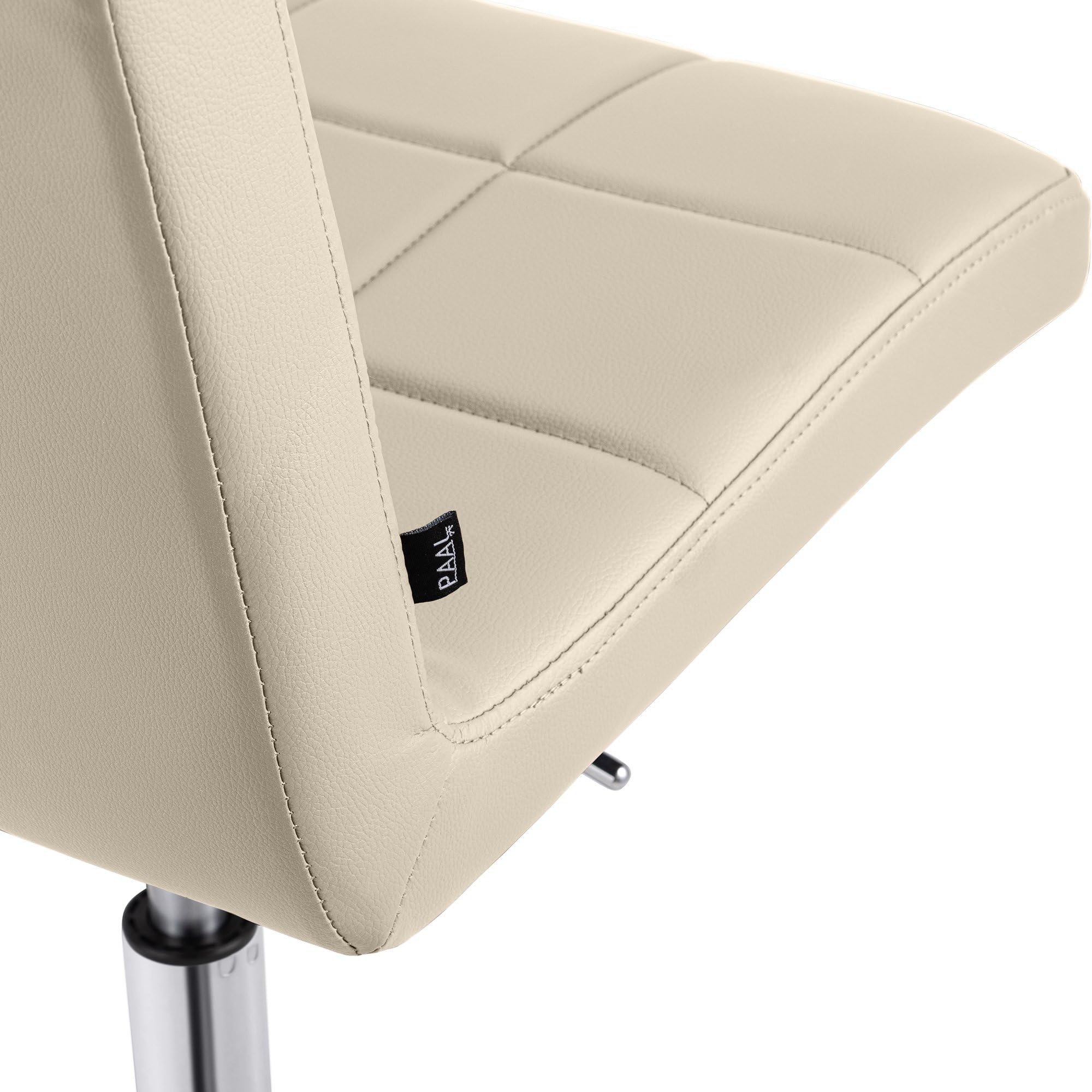 CLP Taburete de Trabajo Ajustable en Altura con Respaldo y Ruedas Darfield, Silla ergonómica giratoria 360°, soporta hasta 150 kg, Color:Crema, Material:Cuero Sintetico