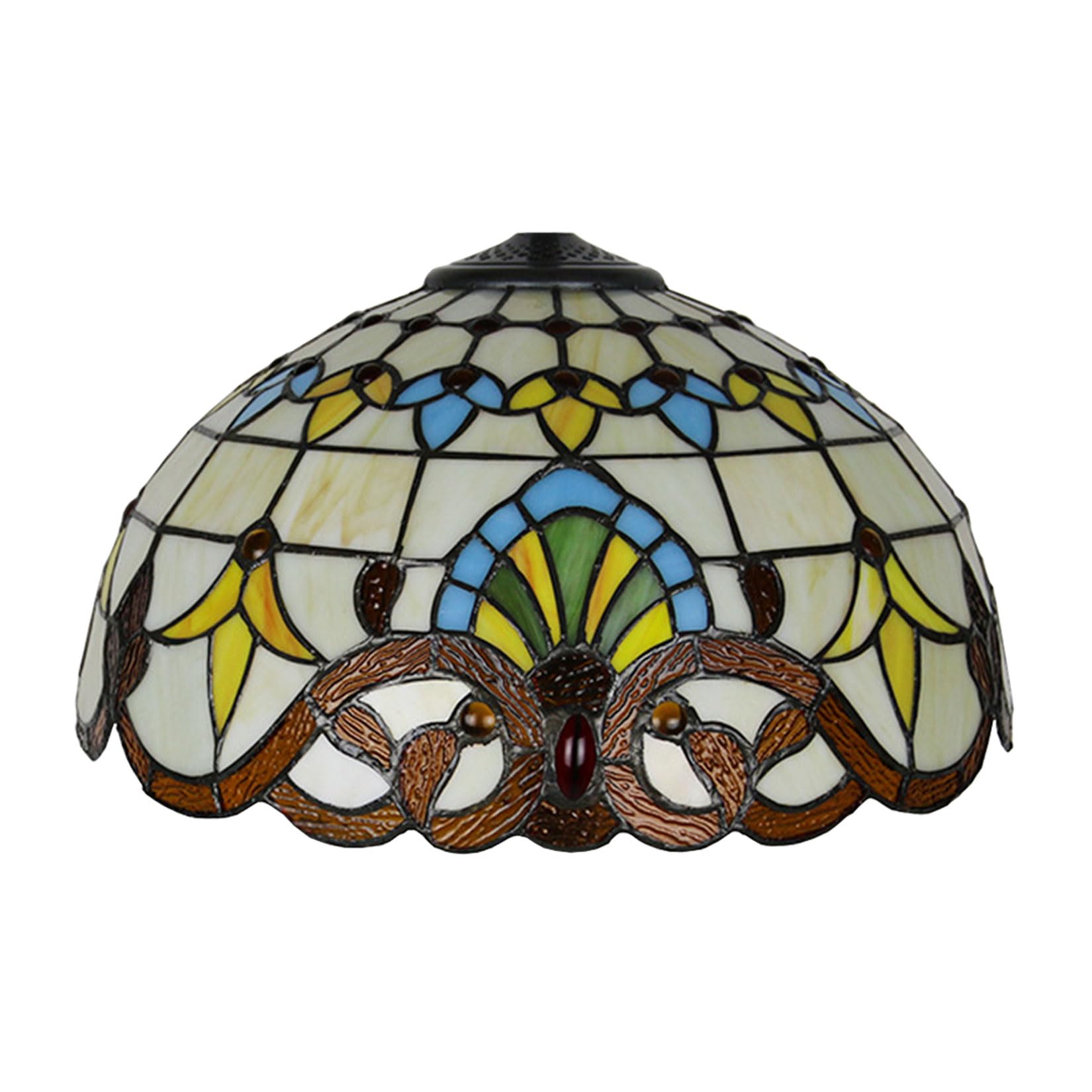 SaryEdge Baroque Tiffany Lamp Shade Replacement, Only 16X9 Inch Stained Glass Lampshades, Suitable for Table Lamp Floor Lamp Hanging Pendant lamp Ceiling Light,Amber，Beige，Beige