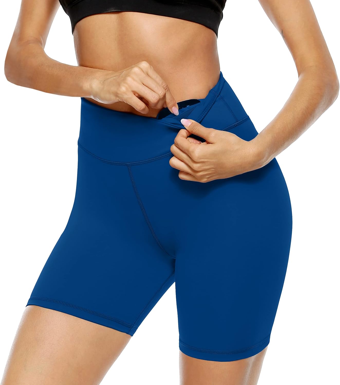 PERSIT Women's High Waist Print Workout Yoga Shorts with 2 Hidden Pockets, Non See-Through Tummy Control Athletic Shorts - Image 2