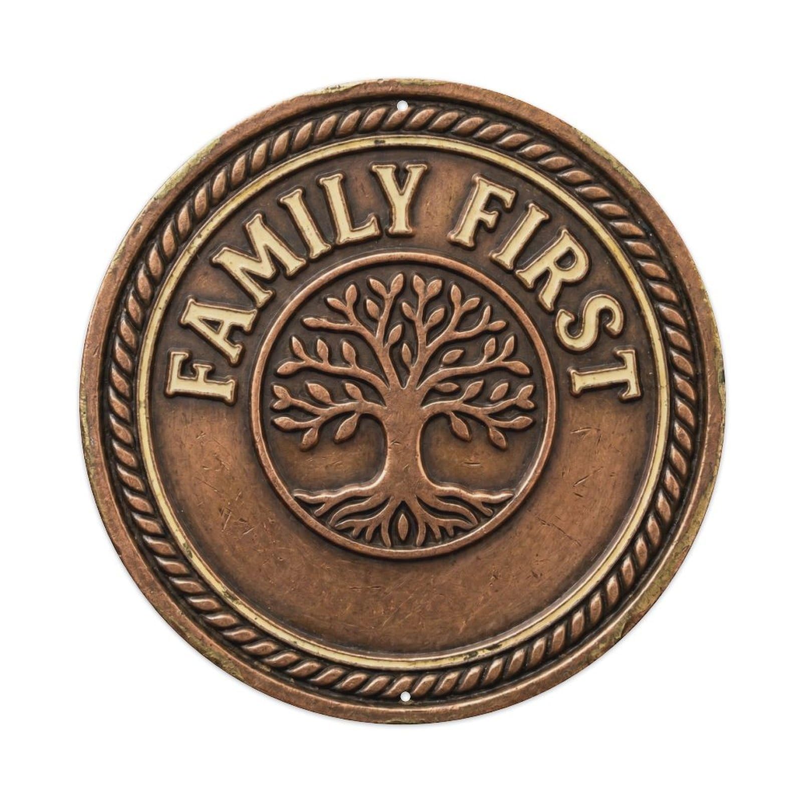 Family First Nostalgic Indoor Display Retro Slogans Vintage Metal Tin Sign Plaque Wall Decor for Cafe, Club Bar, Office, Garden Metal Poster 8x8Inch