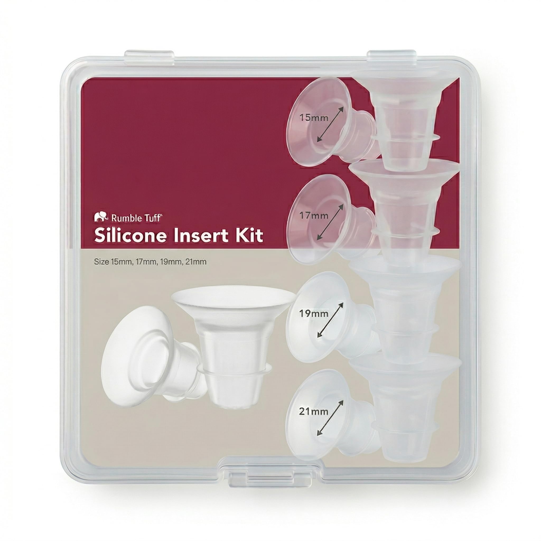 Rumble Tuff - Slim Cups - Vasos de colección manos libres para bebés y madres con kits de inserción, funciona con la mayoría de extractores de leche eléctricos (24 mm) (kit pequeño)