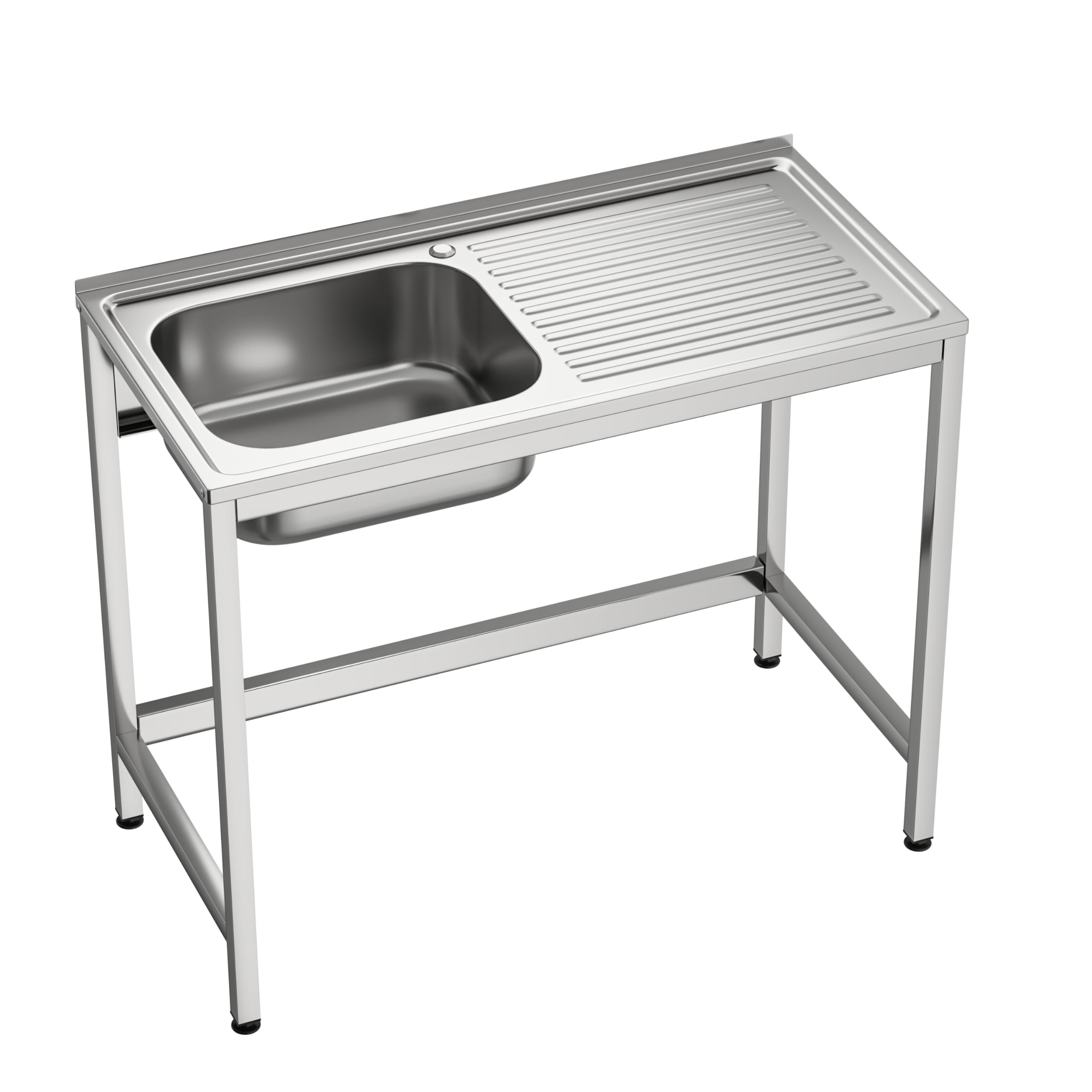 Fregadero Industrial Acero Inoxidable, 1 Seno con Escurridor, 1000x500x850 mm, Acabado Pulido Satinado, Ideal Hostelería y Cocina Profesional (Sin Grifo, Seno Izquierda)