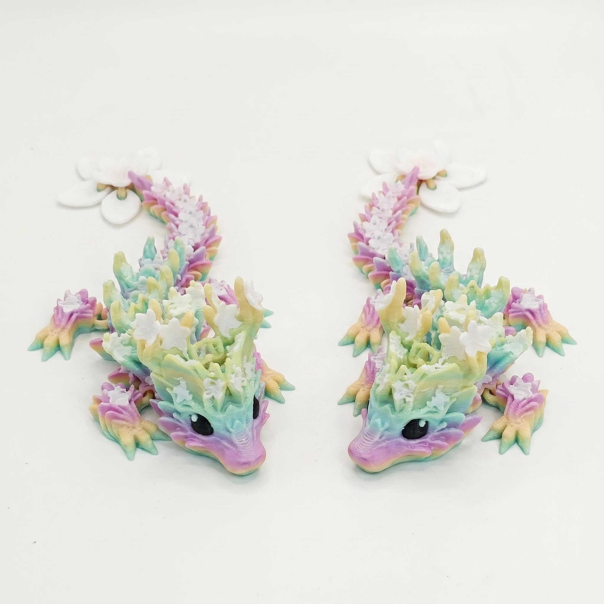 Copbopw 2Pcs 3D Printed Dragon Toys with Eyes 15cm (5.9in) Articulated Dragon Toy, Rainbow Poseable Cherry Blossom Dragon Fidget Toys Creative Desktop Decoration and Collectible Gift