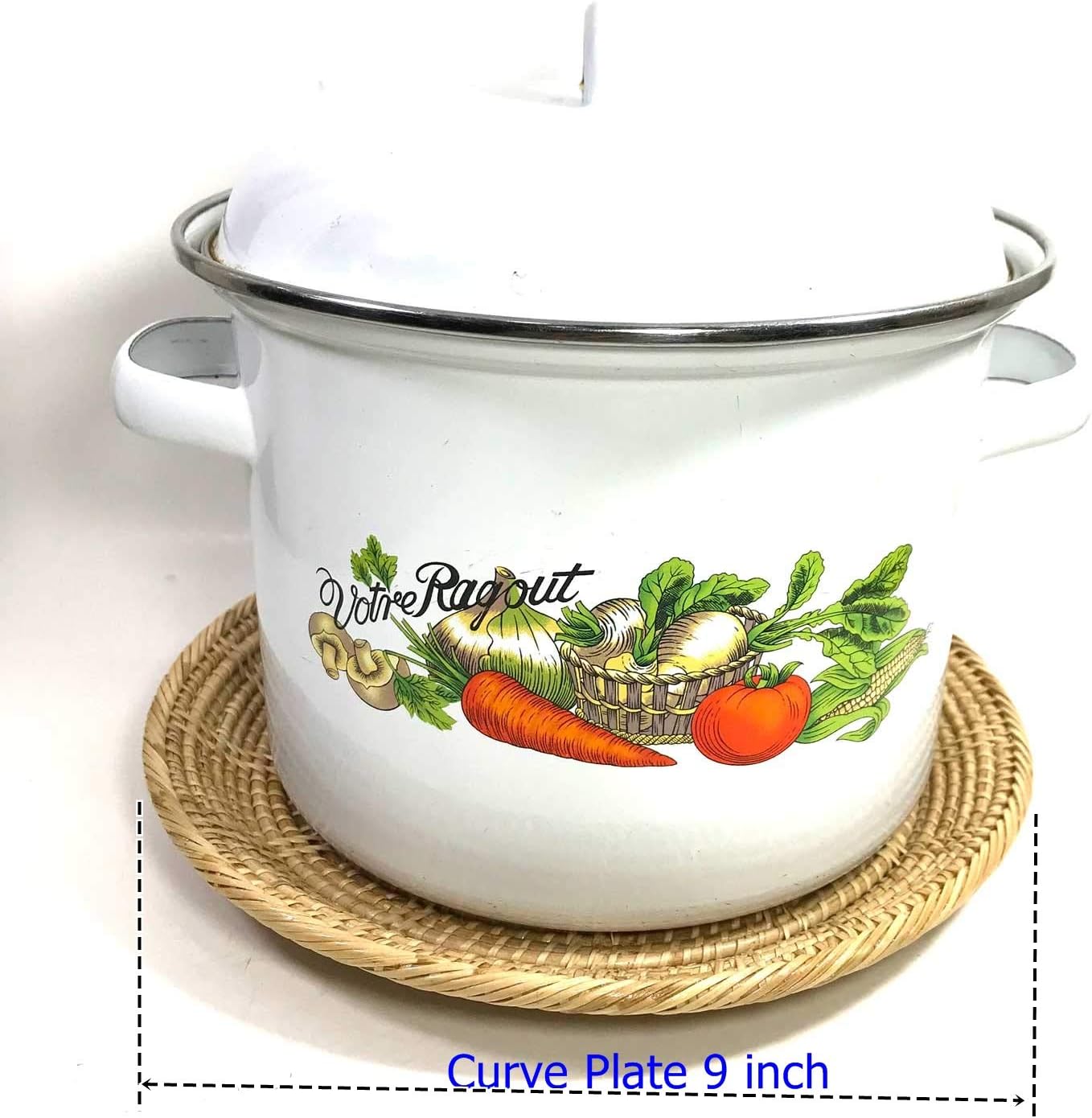 Pack 2 Round Curve9 inch Rattan Bamboo Hot Pot Pads Knit Protect Table and Kitchen Countertops from Hot Pan Pots Dishes, Heat Resistance Durable and Light Mats