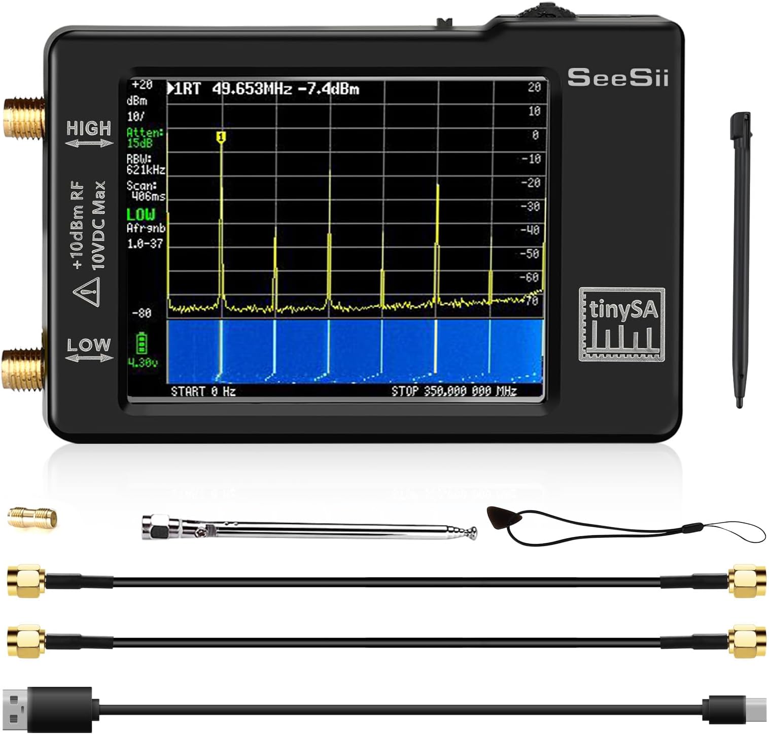 Seesii TinySA Spektrumanalysator, 2,8'' Spectro-Analysator 100kHz ...