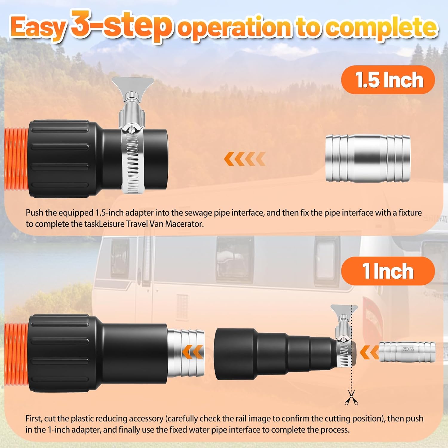 97521 70424 RV Macerator Hose Kit Compatible with Thetford Sani-Con Turbo 400S/500S/600S/700,RV Sewer Hose Kit Compatible with Sani-Con 62-5800 15/12,62-5800 35/45, 26 FT Camper Sewage Pump Hose