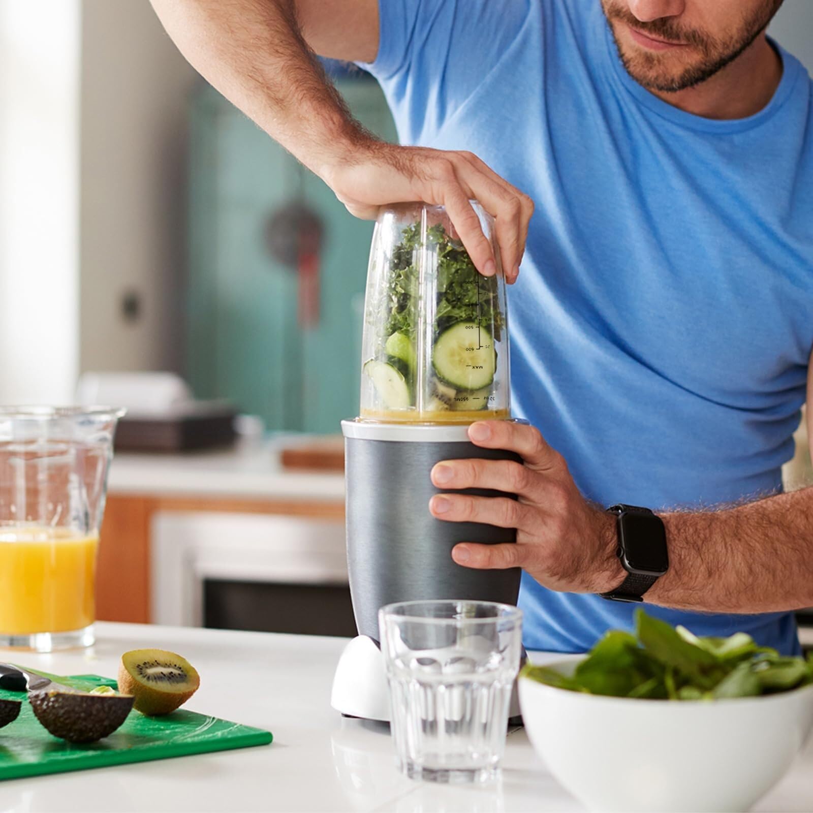 Kit 5 Piezas Repuestos Batidora: Cuchilla, Vaso 32oz, Tapa To-Go y 2 Juntas Compatible con NutriBullet 600W 900W