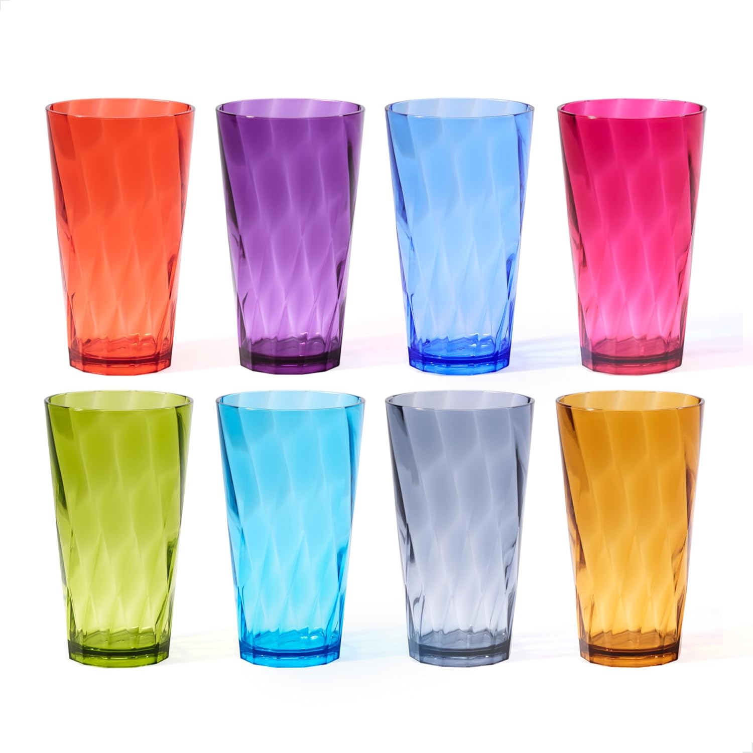 Betta 20oz Swirl Tumbler - Gemstone Set 8 Count Acrylic Drinking Glasses BPA-Free Shatterproof and Top Rack Dishwasher