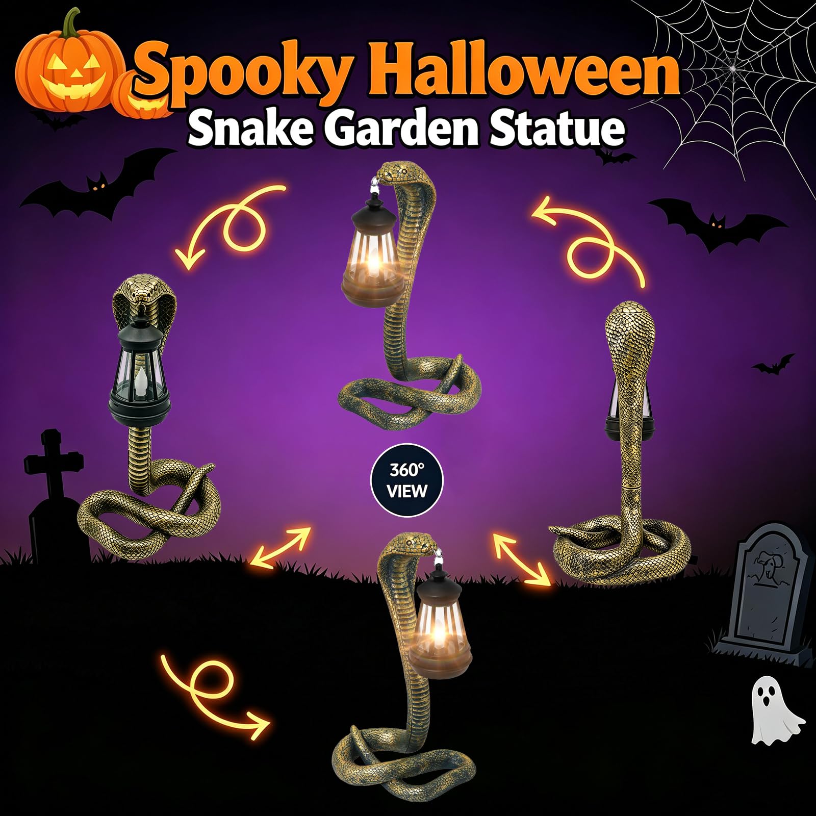 Statua węża do ogrodu i domu, oświetlenie solarne na zewnątrz, idealna do ogrodnictwa, prezenty dla kobiet, mamy, babci, na Halloween, dekoracyjne światła (brązowy)