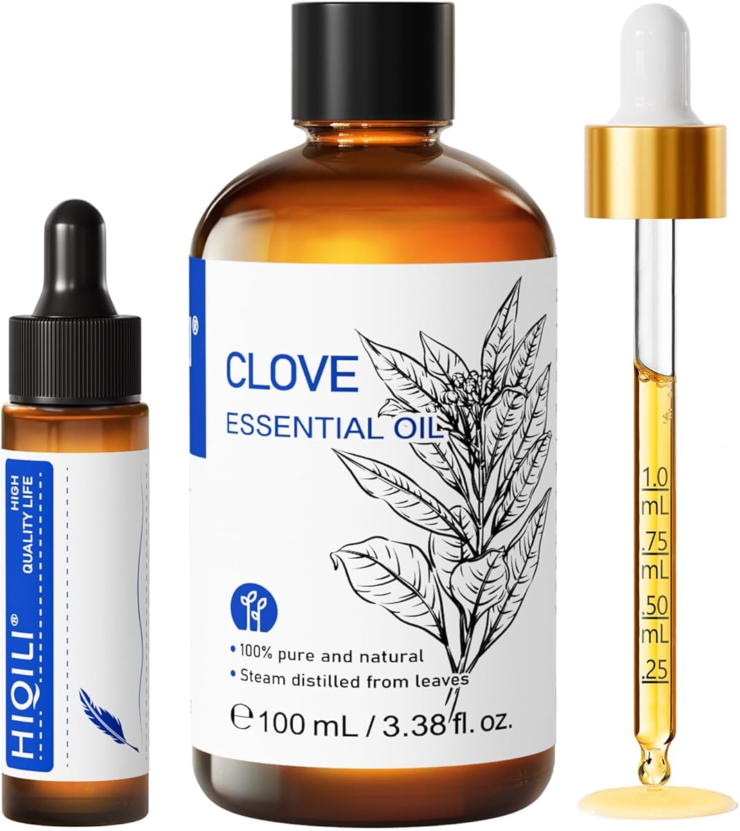 HIQILI Nelkenöl 100ml, 100% Reines Naturreines, Ätherisches Aromatherapie Öl, Duftöle für Aromatherapie,Diffusor, Luftbefeuchter,Hautpflege, Entspannen,Home,DIY