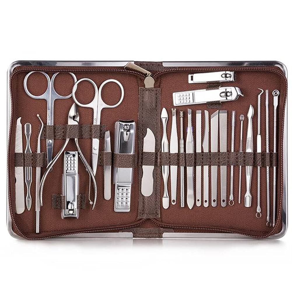 26 sztuk obcinacz do paznokci zestaw do manicure ze stali nierdzewnej nożyce do skórek szczypce do paznokci zestaw narzędzi (kolor: biały) (brązowy)