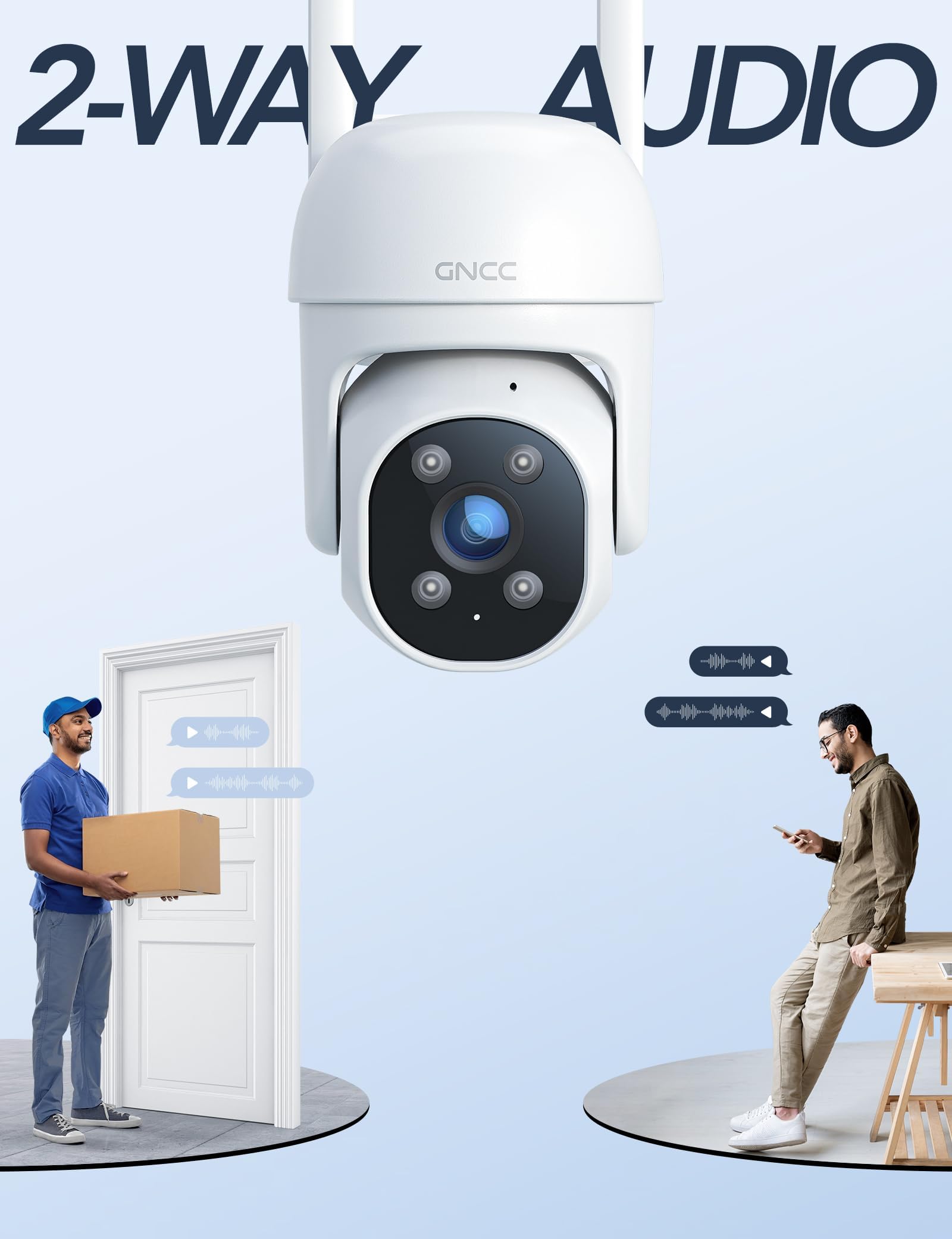 GNCC 2 Pack Überwachungskamera Aussen, 360° PTZ Außenkamera, 2.4Ghz WLAN