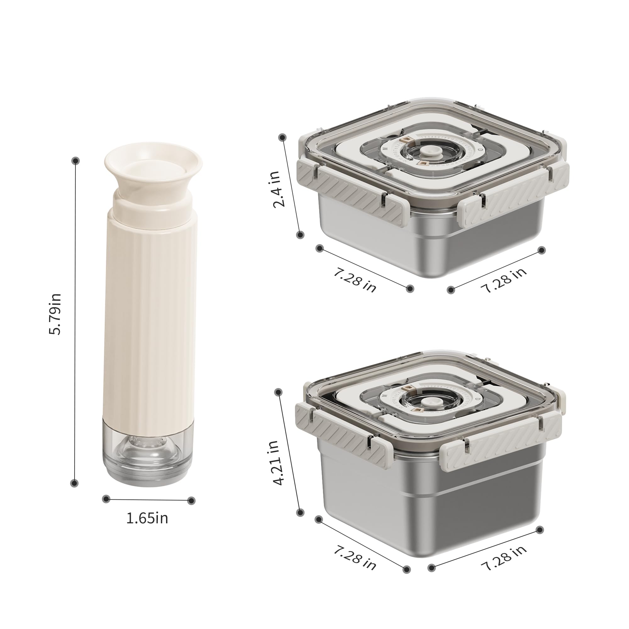 Sistema Sottovuoto Acciaio Inox con Pompa Manuale - Set da 2 Contenitori in Acciaio Inox (1250ml+1850ml) - Ermetici per Dispensa, Congelatore e Portavivande - BPA Free, Impilabili