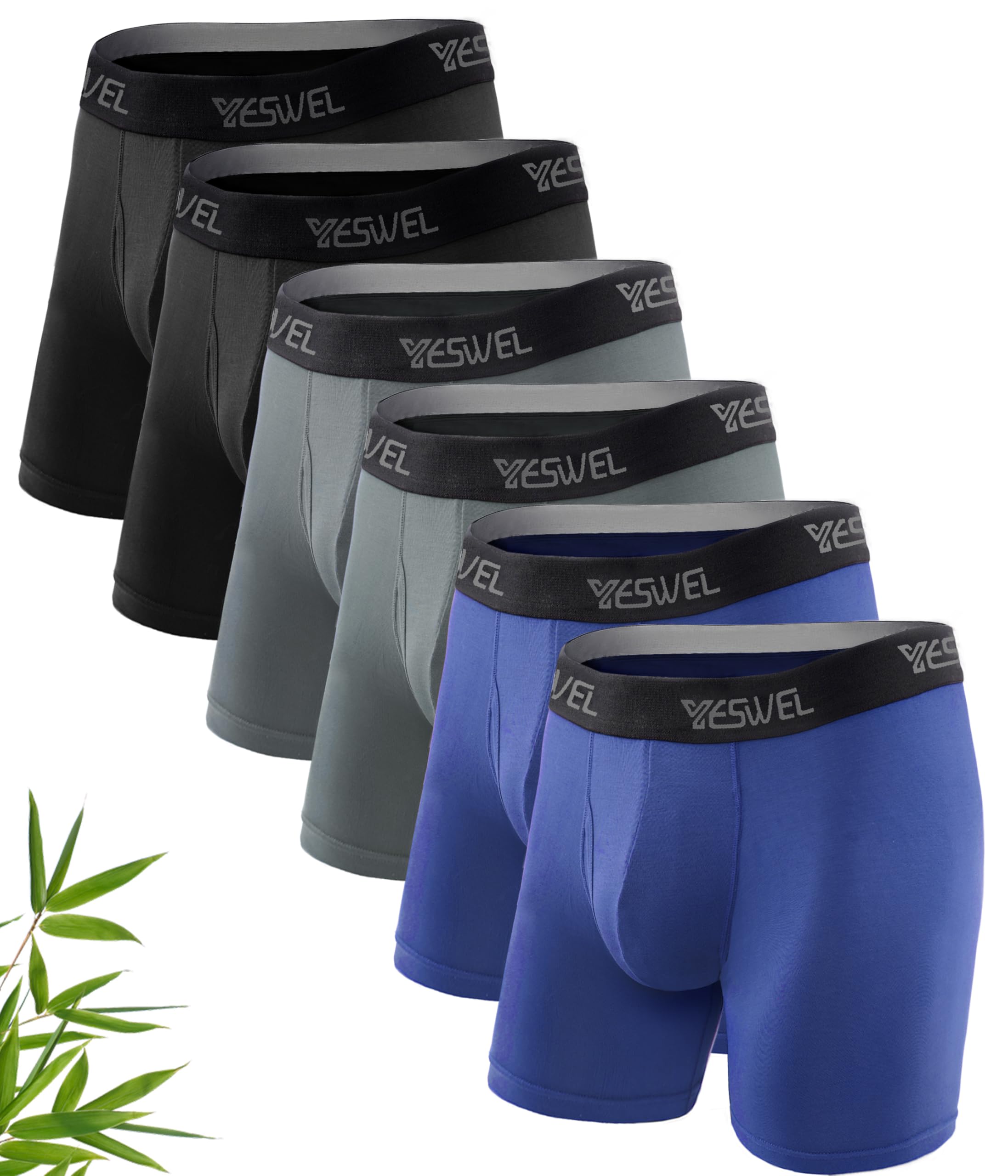 YESWEL Bambus Boxershorts Herren 6er oder 10er Pack, Langes Bein Unterhosen Männer Ohne Kratzenden Zettel Unterwäsche Atmungsaktive Retroshorts Boxer mit Eingriff (Gr.S-4XL)