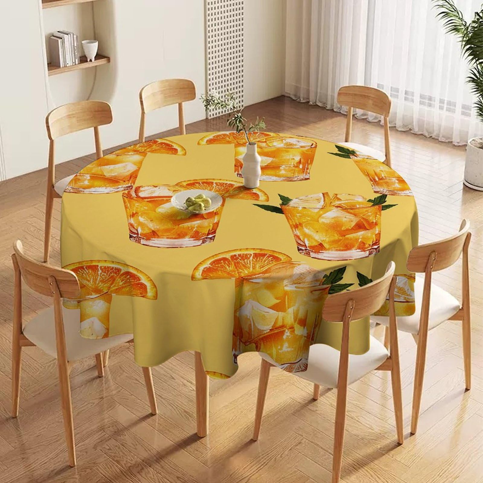 Nappe ronde motif boisson 152x152 cm tissu imperméable protection lavable table cuisine dîner
