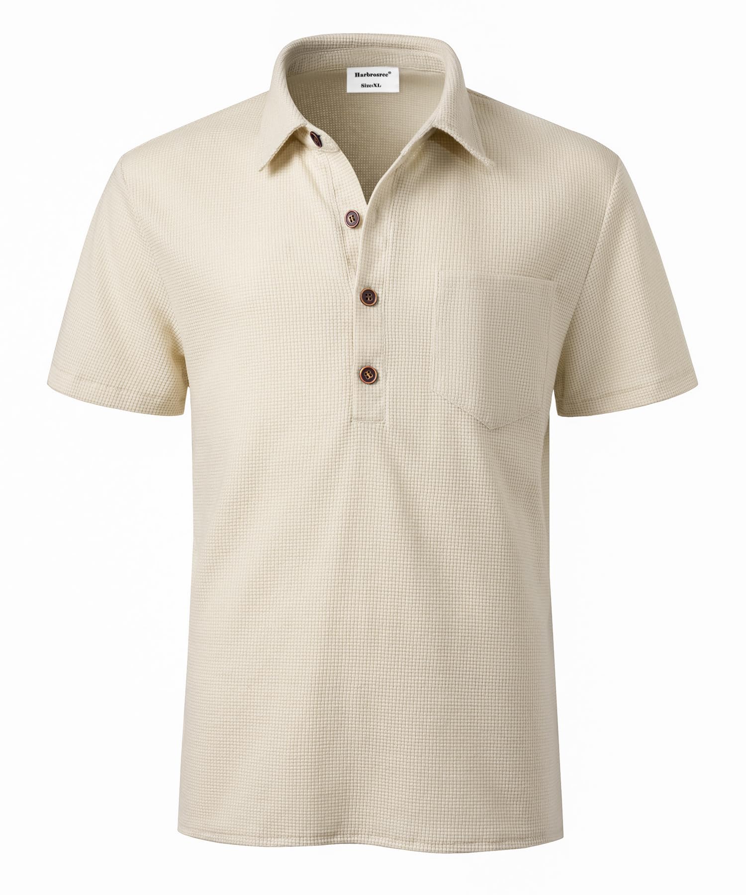 Polo Gaufre Coton Piqué T-Shirt Golf Tennis Polo à Manches Courtes avec Poche D'été