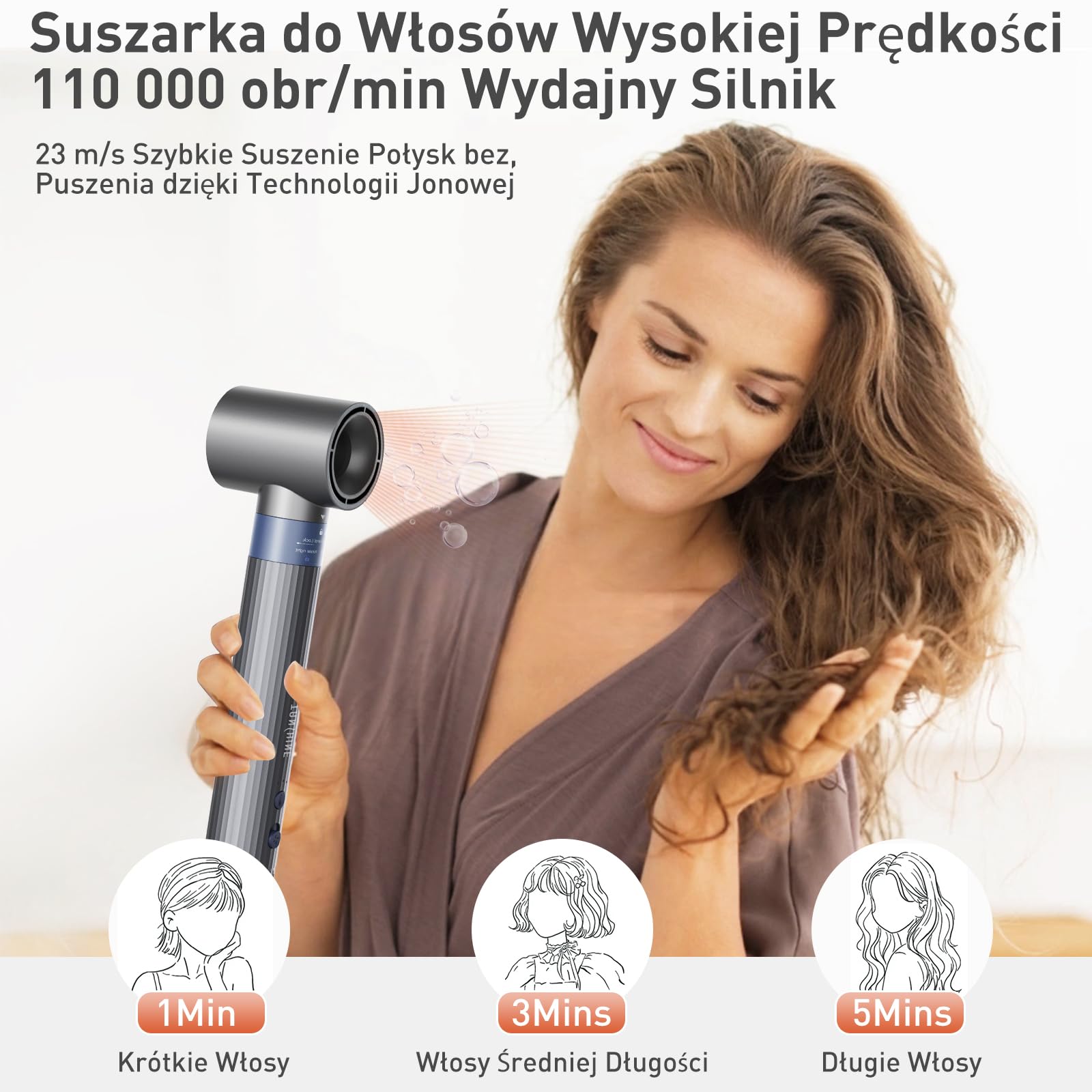 TANSHINE 5 w 1 Styler 1400W jonowa szczotka do suszarki do włosów LED dmuchawa