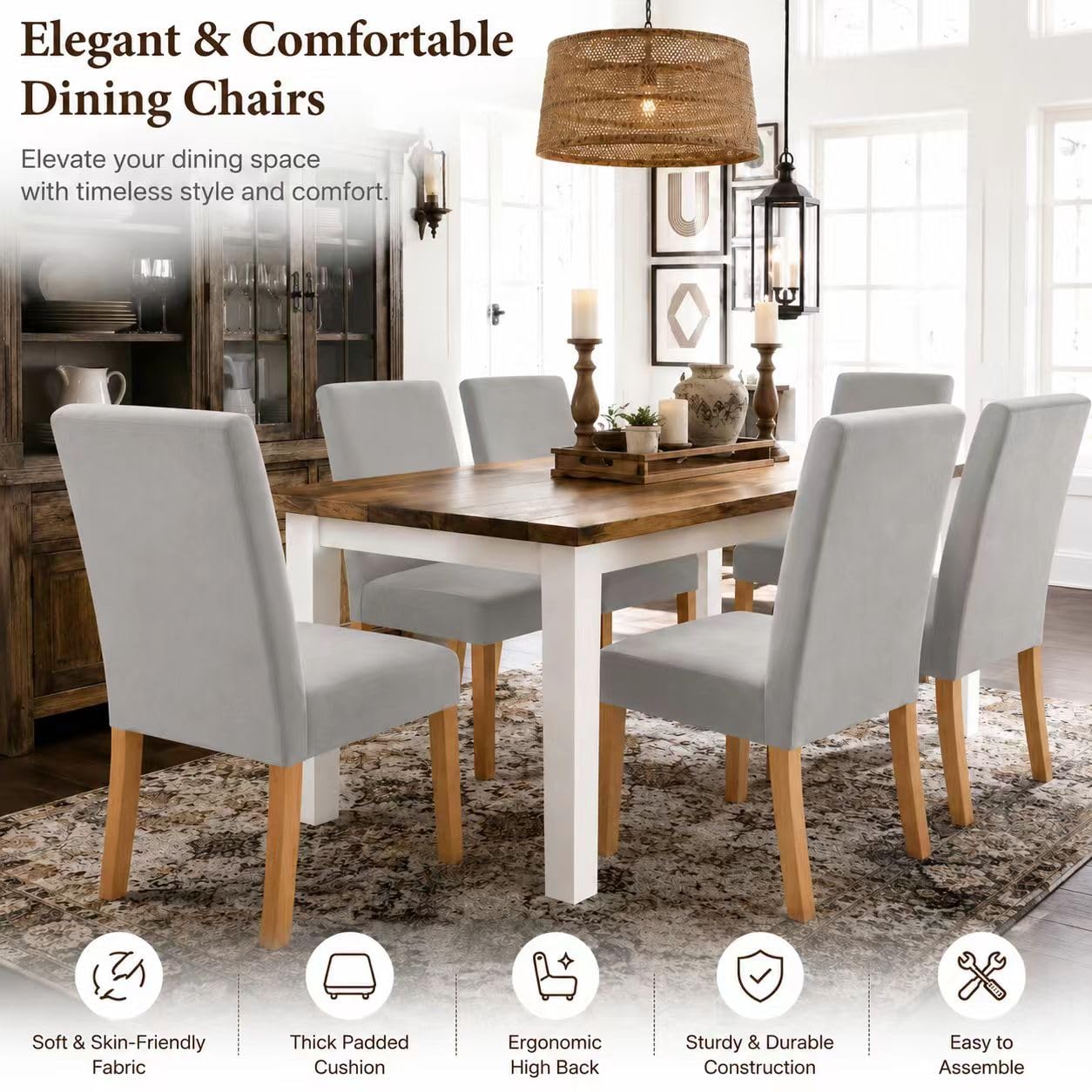 4pcs Housses de Chaise en Velours Doux Extensibles Chaise de Salle à Manger Housses de siège élastiques lavables - pour Restaurant, Salon, décoration de Mariage (6, Gris Clair)