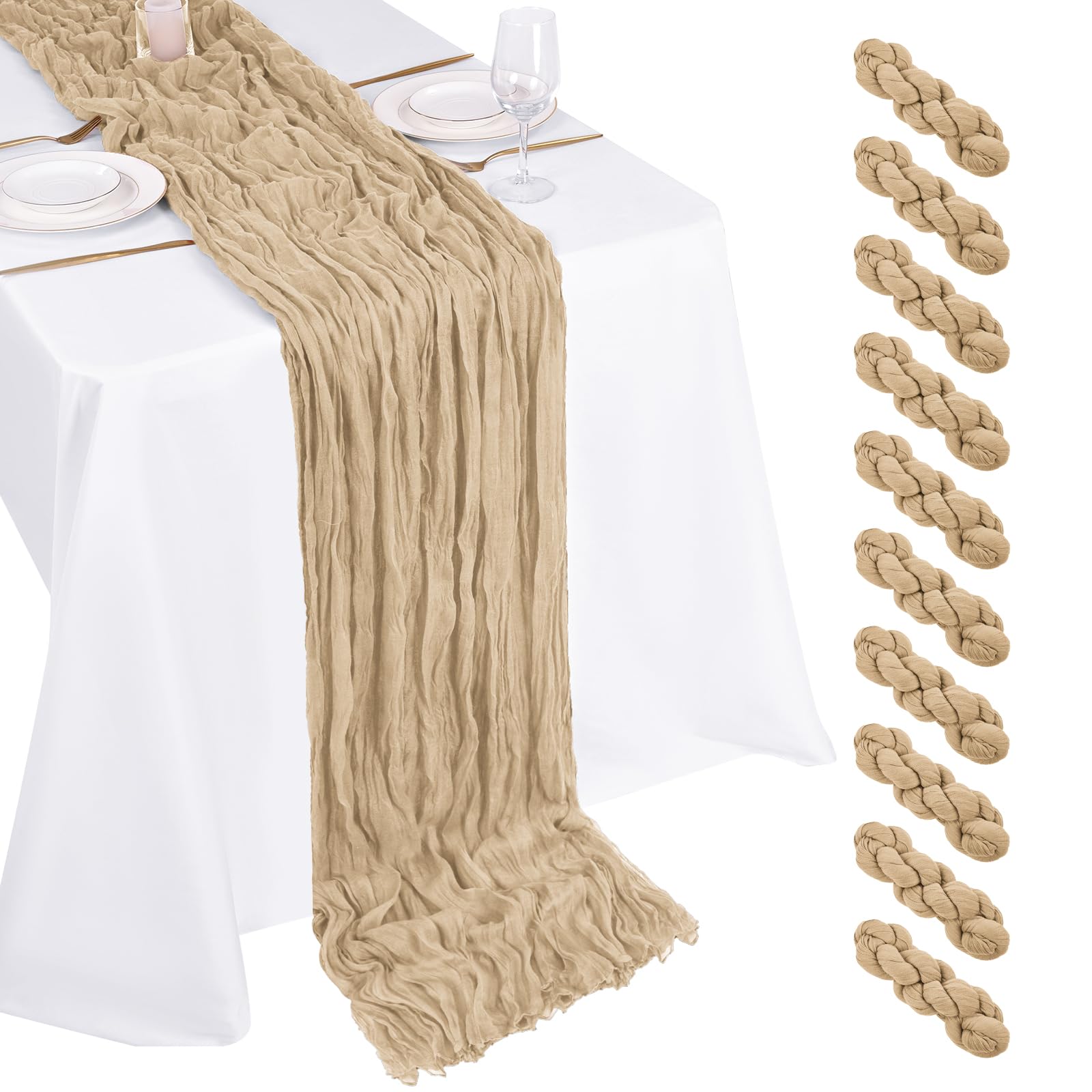 Photo 1 of 10 Pack Beige Cheesecloth Table Runner 17x108 Inch Boho Gauze Cheese Cloth Table Runners for Wedding Party Baby Shower Birthday Home Decor