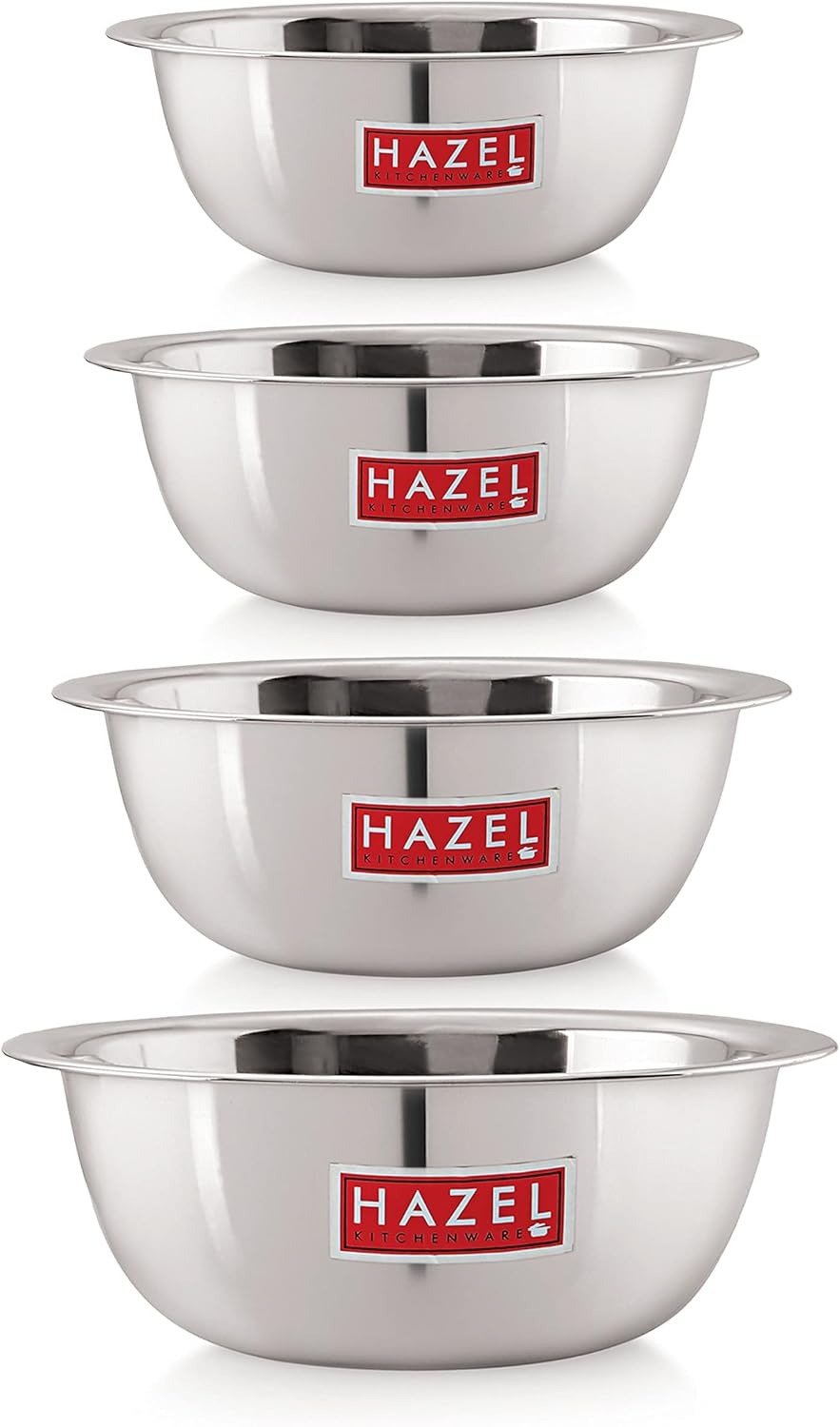 HAZEL Stainless Steel Mixing Bowl | Mixing Bowl for Cake Batter | Steel Serving Bowls | Kitchen and Baking Accessories Items, Set of 4, 350 ML, 550 ML, 770 ML, 1100 ML