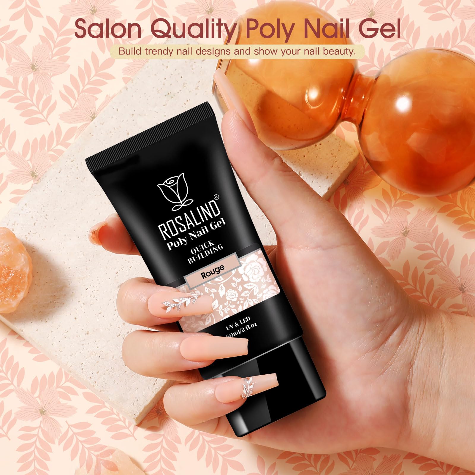 ROSALIND False Nail Extension Gel, 60ML Rouge, Neutral Color, Ballerina, Square, Oval, Acrylic, 1 Piece, 2 Fl Oz