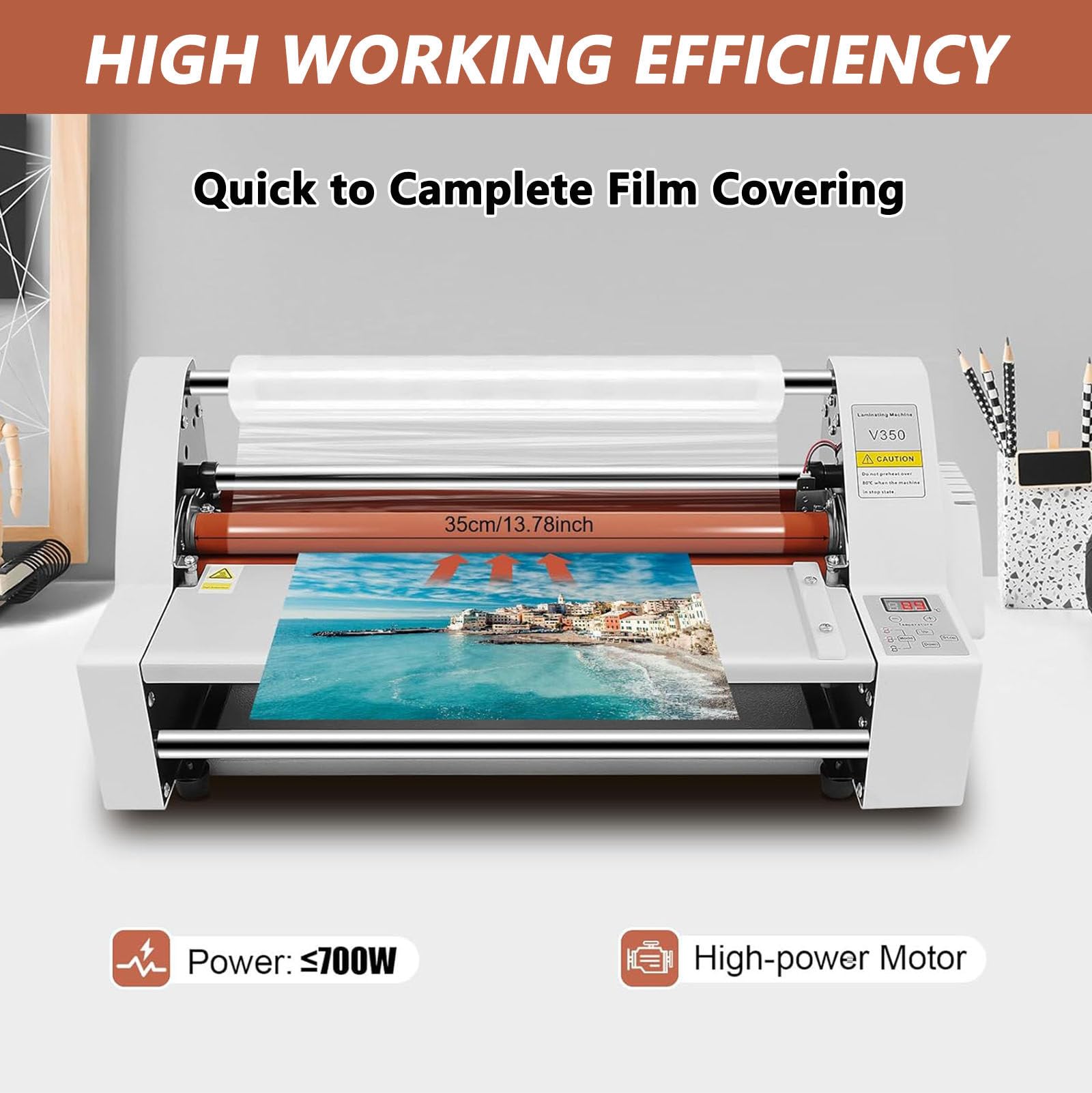 13,7" Laminator, Laminator Rolkowy na Zimno i GorąCo Laminator Rolkowy Termiczny do Laminowania Papieru A3/A4 Jednostronnie i Dwustronnie
