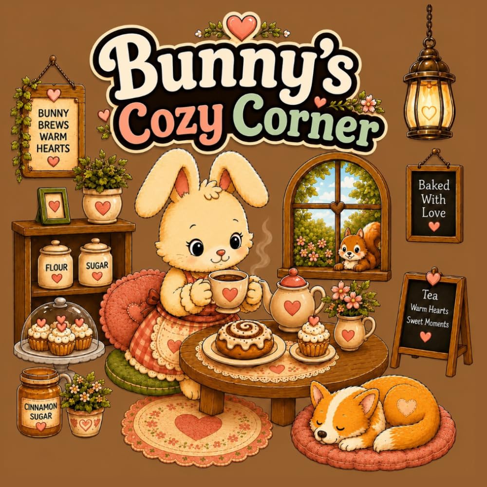 Bunny’s Cozy Corner: A Calm & Cozy Hygge Coloring Book for Adults Featuring Warm Cozy Café Moments, Sweet Bakery Treats, Cute Animal Friends, and ... Spaces (Calm and Cozy Coloring Books)