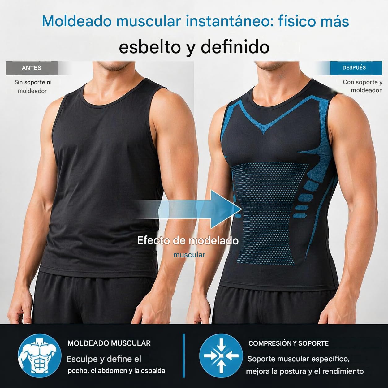 Camiseta de Efecto Vientre Plano – Camiseta de compresión para Hombre, Control Abdominal, Tejido Transpirable de Seda Helada, para Deporte y Uso Diario.