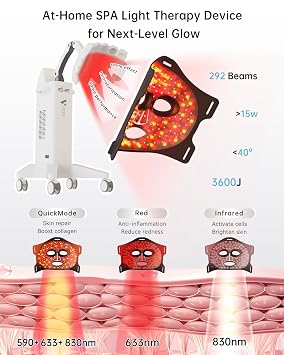 Infrared Red Light Therapy Mask: High Energy Skincare Device for Glowing Skin Ultra-Thin 1.8mm 4.6oz, 830nm 633nm 590nm, Cordless Red Light Therapy for Face Luxury Gift - Generation II Updated