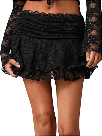Mini Jupe En Dentelle Eisnnu - Style Y2K Taille élastique | Pour Soirée, Club, Look Streetwear