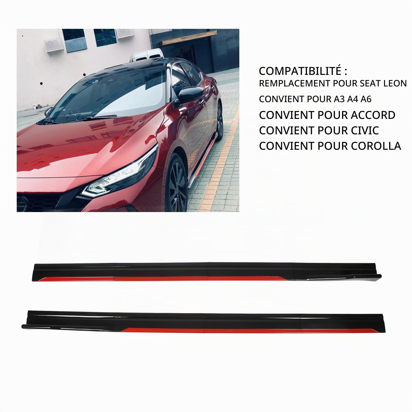 Lot de 8 Jupes Latérales de Voiture, élégant Rouge et Noir Brillant, Kit de Carrosserie de Panneau D'aile D'extension de Séparateur de Lèvre Latérale pour Seat
