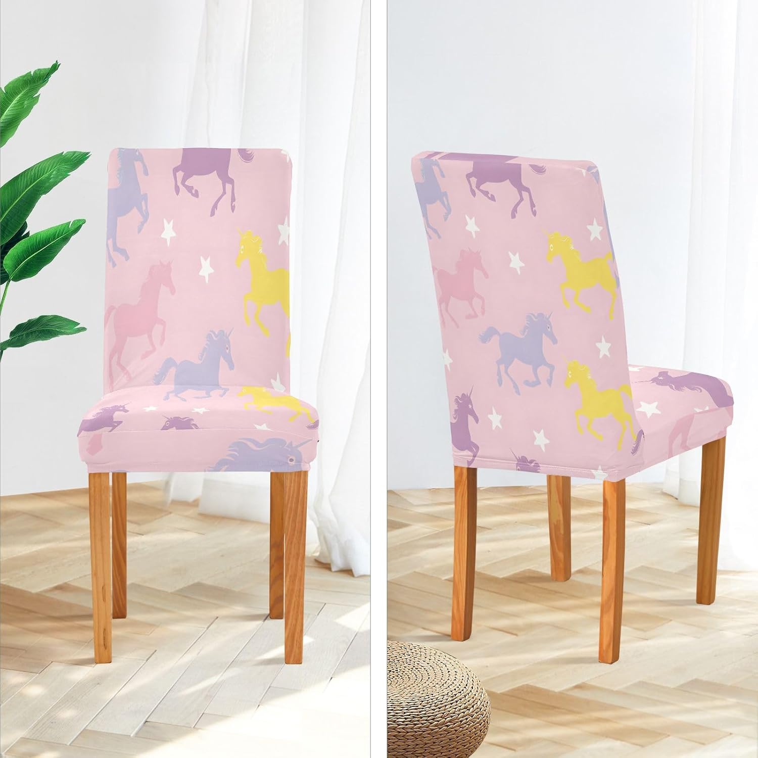 ALAZA Chair Covers for Dining Room, Unicorn Silhouette Stars Pattern Stretch Chair Cover Sets Chair Protector Removable Washable for Ktichen Restaurant Hotel