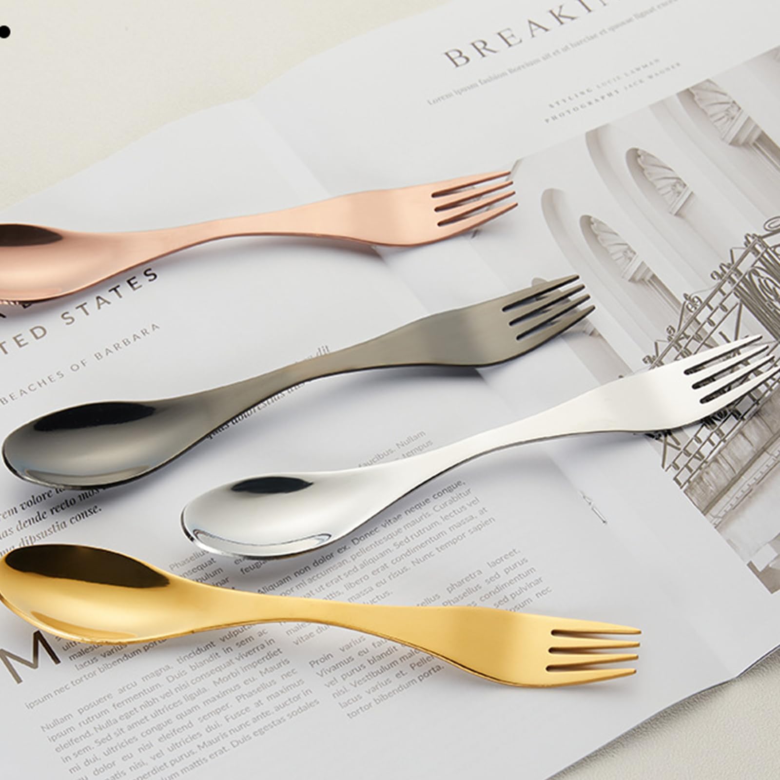 Soulnioi Camping 2 in 1 Spoon,Stainless Steel Spork and Spoon,Portabale Picnic Tableware with Bag,Ultra Lightweight Spoon Fork for Outdoor/Camping/Travel/Picnic Tableware - Image 3