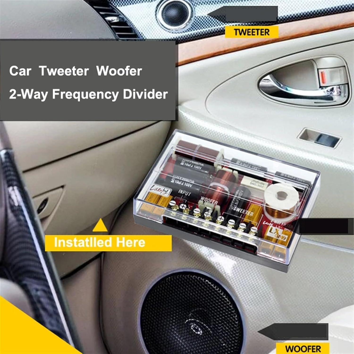 2PCS 2 Way 200W Car Speaker Treble 2800Hz Bass Frequency Divider Circuits MKT MKP Automotive HiFi Stereo Audio Crossover Filters(MKT)