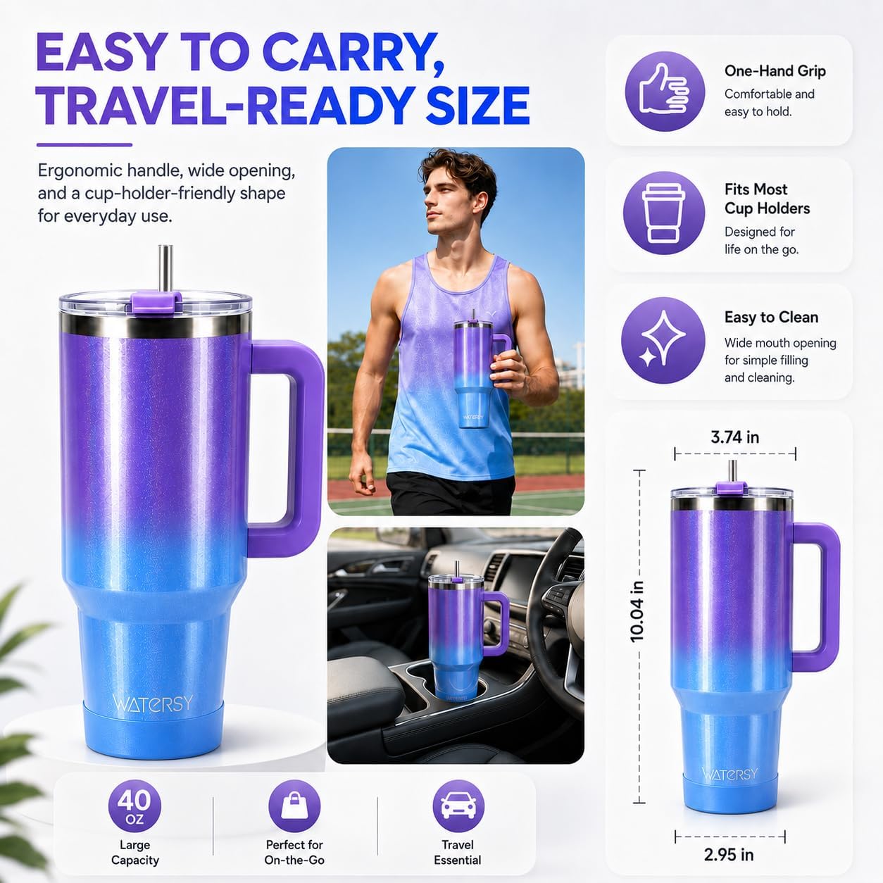1.2L Insulated Mug with Handle and Straw, Double Walled Stainless Steel Coffee Mug to Carry (Keeps Cold for 34 Hours), Vacuum Cup for Tea, Cold Drinks and image 5