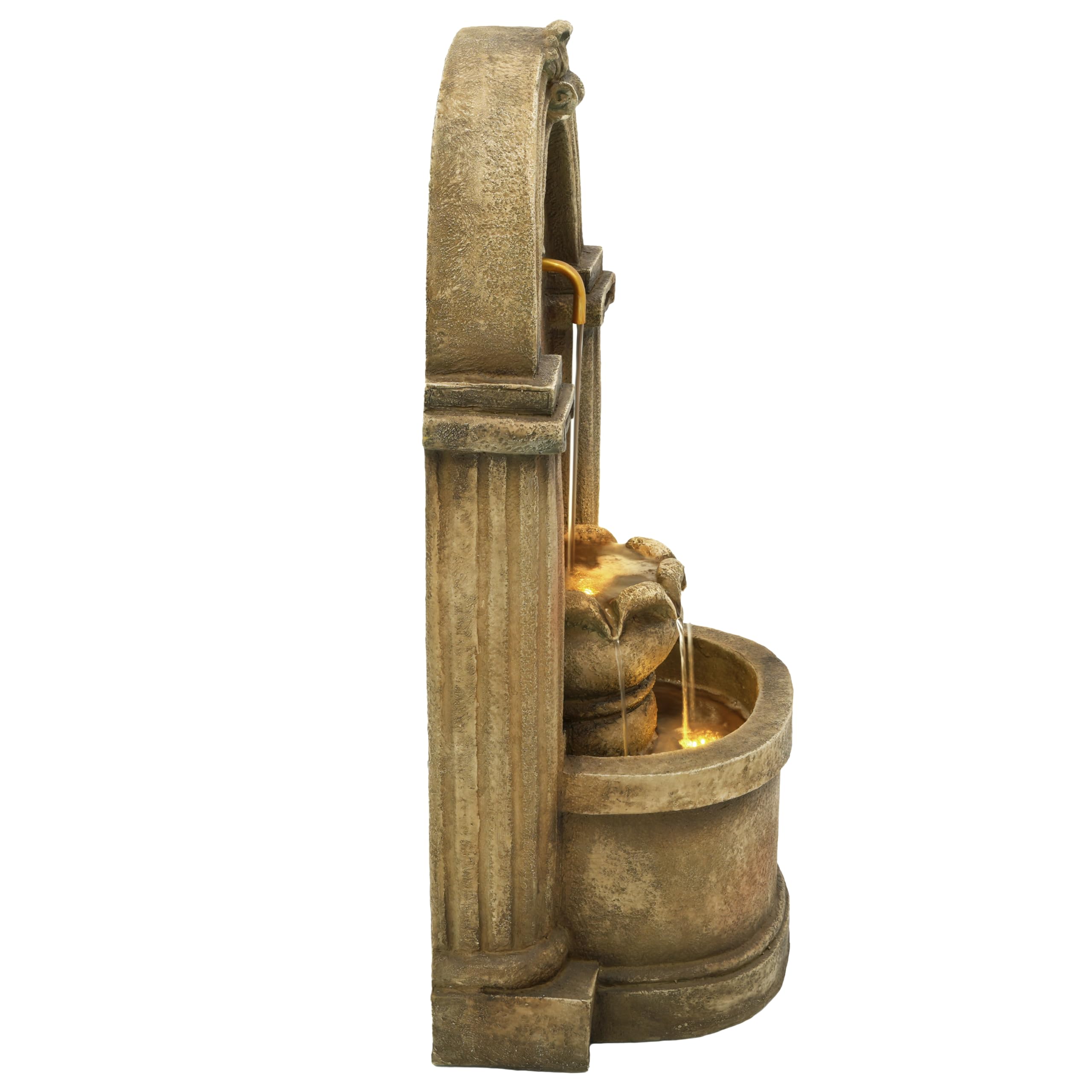 Fontana da giardino, fontana decorativa, stile antico, 230 V, gioco d'acqua per giardino, laghetto da giardino, terrazza, balcone, rubinetto, bacino, in piedi, design ad arco (marrone-1)