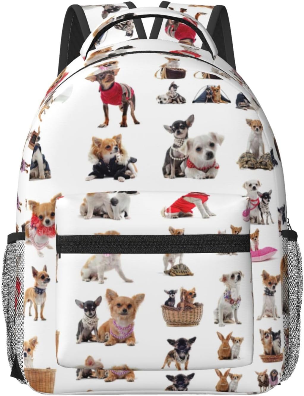 Cute Chihuahua Pug Pattern Print Laptop Backpack,Personal Item Travel Bag,Travel Backpack Carry On Flight Approved