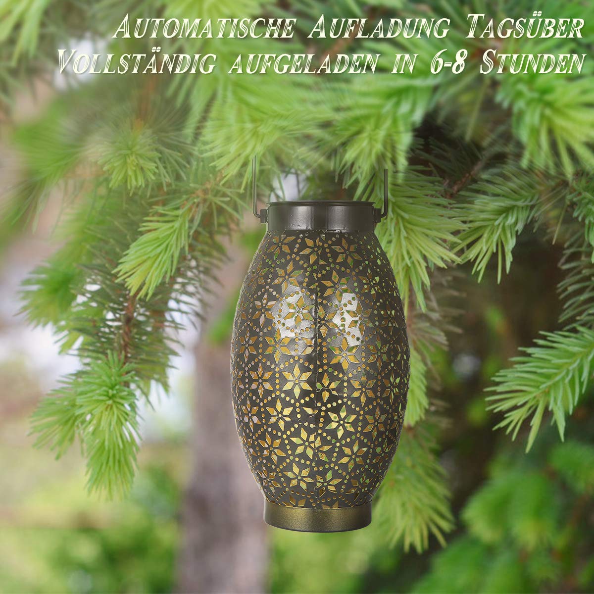 Görvitor Solarlaterne für Außen 4 Stück, LED Solar Laterne für Draußen Hängend IP65 Wasserdicht Metall, Orientalische Gartenleuchten Solar Warmweiß für Balkon Veranda Tisch Gartendeko Weihnachten