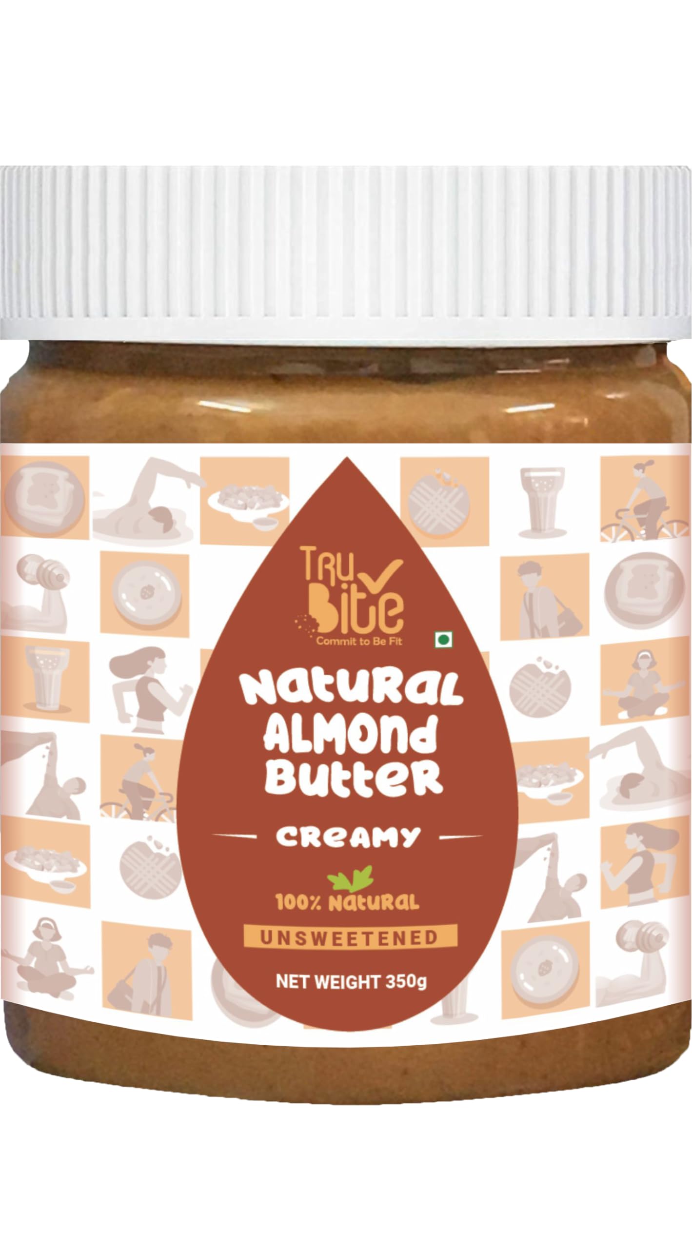 Trubite Natural Almond Butter Creamy 350g Unsweetened 24g Protein Ideal |  Desertcart Morocco
